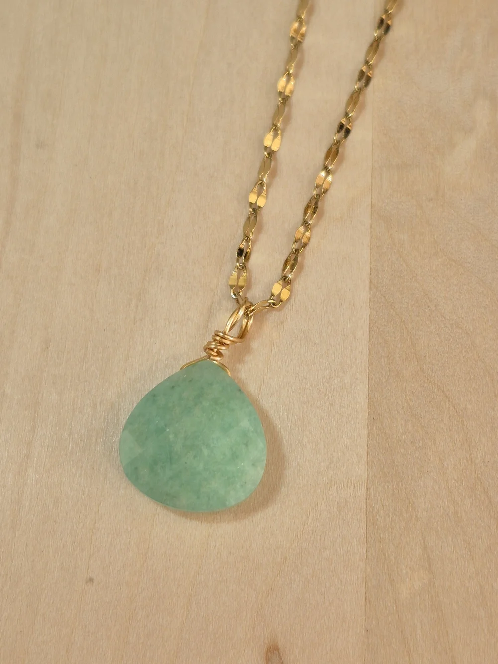 🩵💛NEW🩵💛 BEAUTIFUL!! SS Natural Stone Wire Wrapped Faceted AMAZONITE Necklace